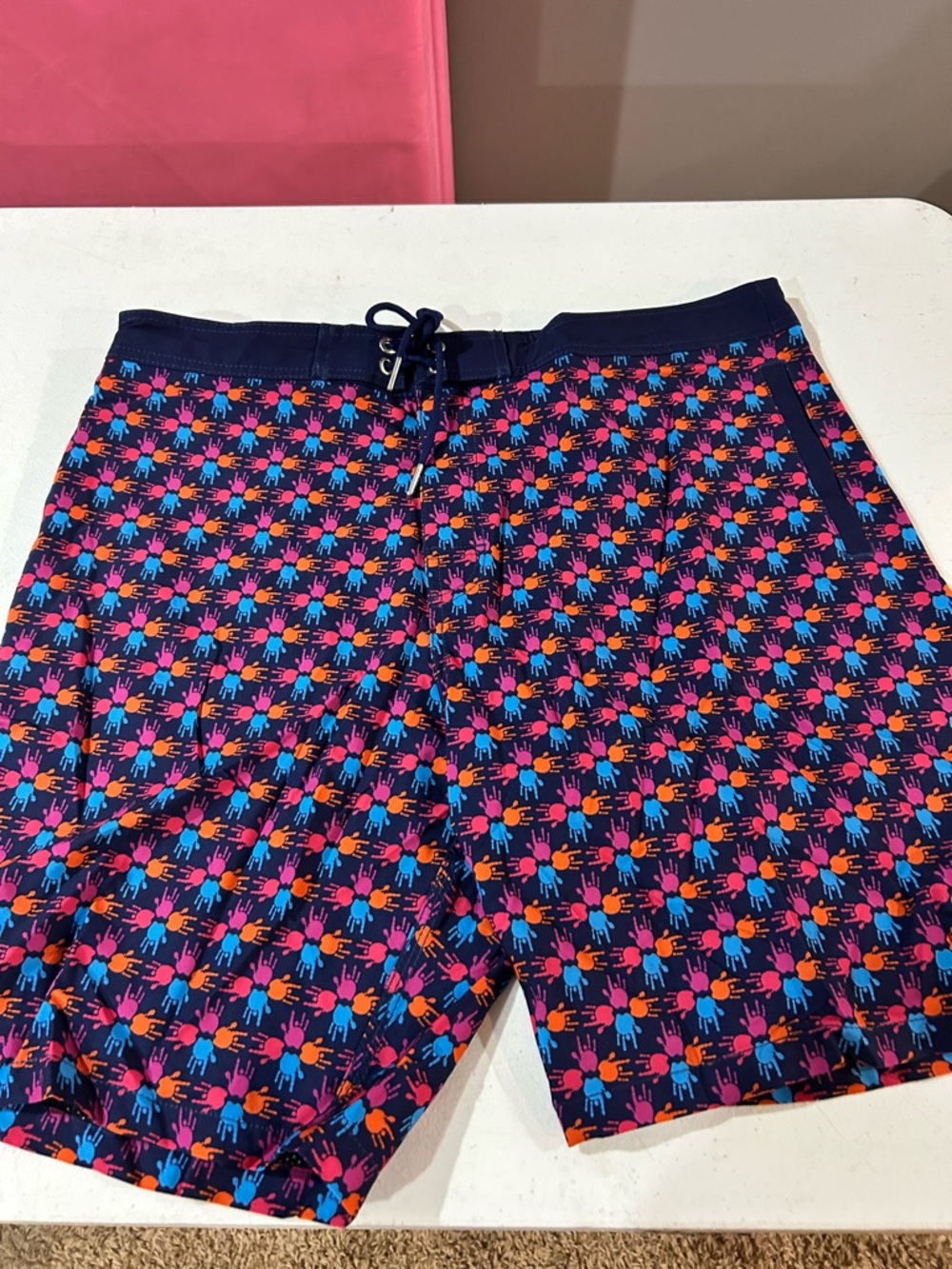 Navy Swim Board Shorts with Pink & Blue Geometric Print Jerry Garcia